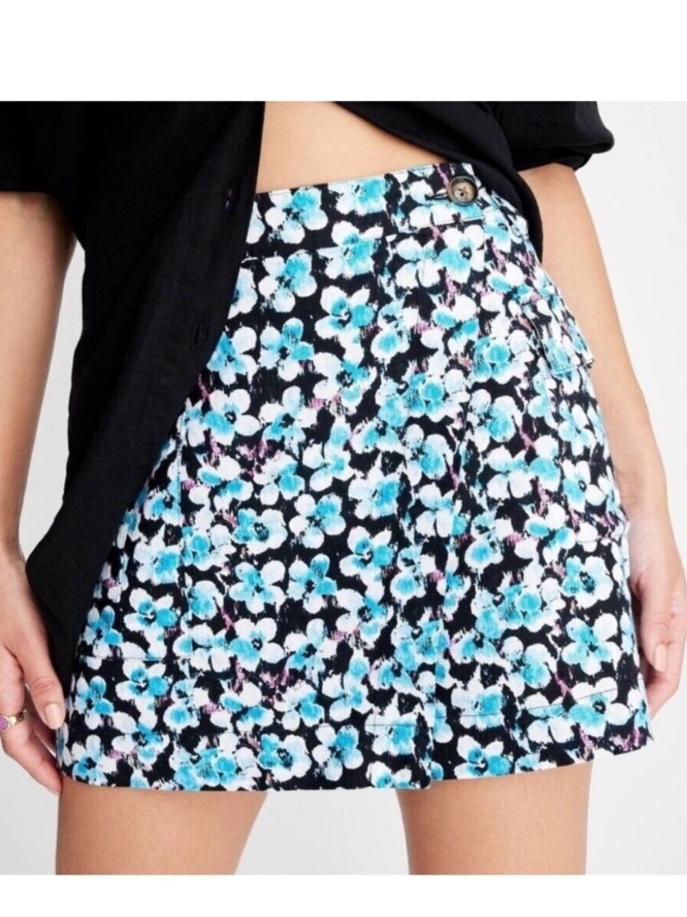 Future Collective blue floral ditsy cargo mini wrap skirt